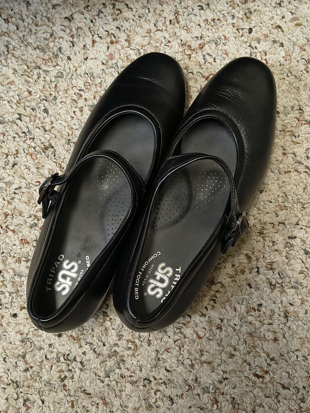 SAS Black Mary Jane Comfort Flats with Buckle Strap
